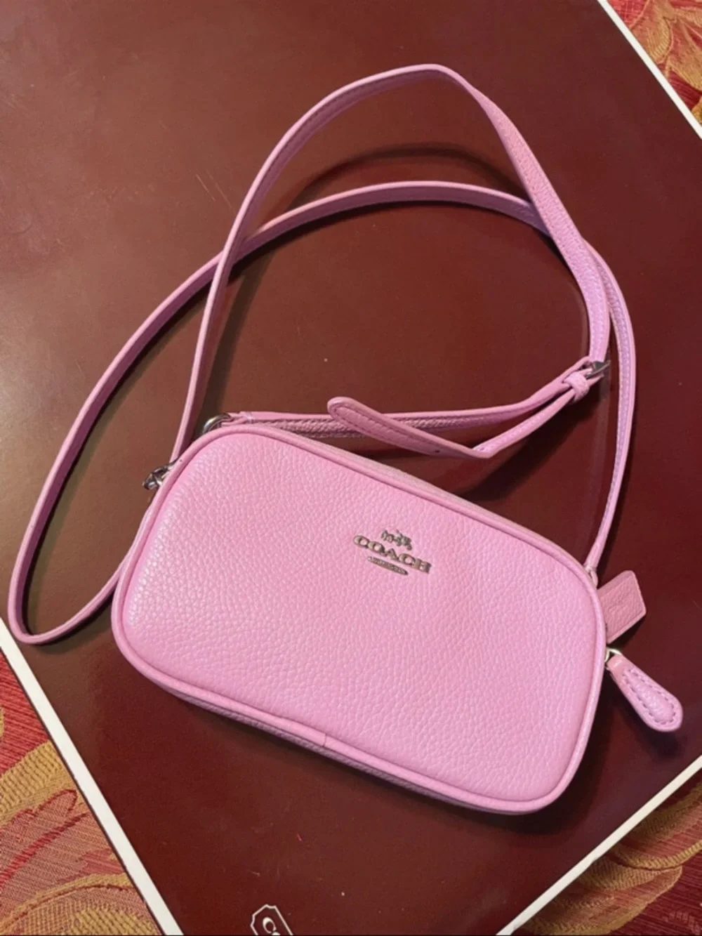 Coach Pink Pebbled Leather Crossbody Camera Bag